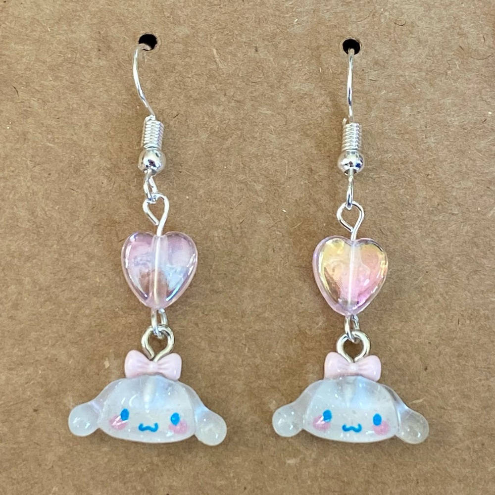 Sanrio Cinnamoroll Heart Earrings, Drop Earrings, Dangle, Acrylic, Glitter
